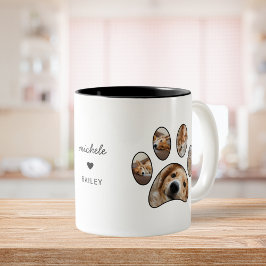 Pet Lovers Paw Print Individuelle Name FotoCollage Zweifarbige Tasse