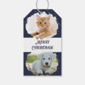 Pet Lovers Personalisiert Zwei Fotos Blauer Weihna Geschenkanhänger (Vorderseite)
