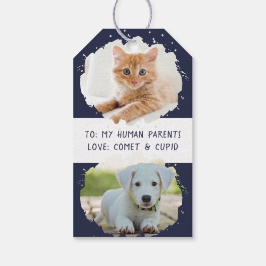Pet Lovers Personalisiert Zwei Fotos Blauer Weihna Geschenkanhänger (Rückseite)