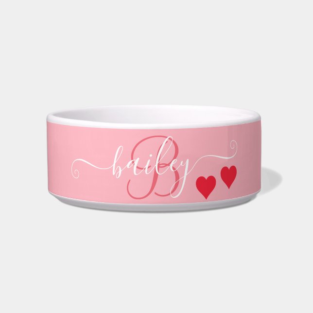 Pet Lovers Pink Heft Monogram Name Napf (Vorderseite)