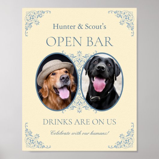 Pet Lovers Yellow Chic Wedding Open Bar Sign Poster (Vorne)