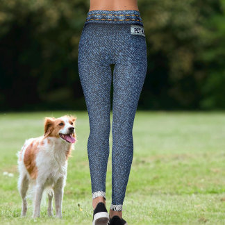 Pet Maam Cat Lover Modern Faux Denim Blue Jeans  Leggings