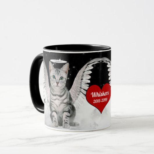 Pet Memorial Angel Cat Red Heart Tasse (Vorderseite Links)
