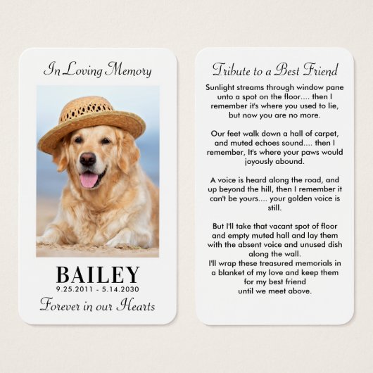 Pet Memorial Best Friend Hund Foto Gebetskarte (Vorne & Hinten)