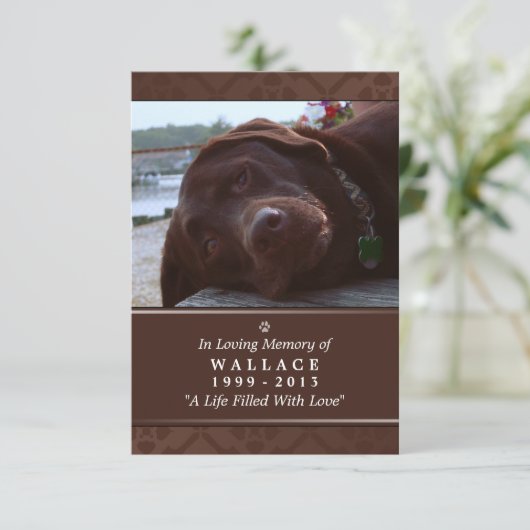 Pet Memorial Card 3.5" x 5" - Dunkelbraunes Foto Einladung (Stehend Vorderseite)