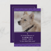 Pet Memorial Card 3.5" x 5" - Lila Foto Modernes Ankündigung (Vorne/Hinten)