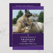 Pet Memorial Card 5"x7" Lila Foto - Hausfrau Ankündigung (Vorne/Hinten)