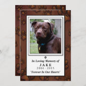 Pet Memorial Card 5 x 7 - Brown Pawprints Einladung (Vorne/Hinten)