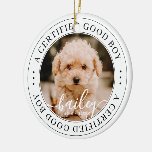 Pet Memorial Certified Good Boy Custom Foto Keramik Ornament (Links)