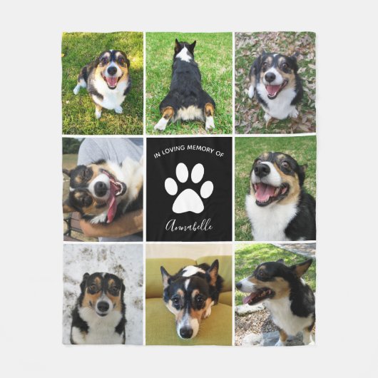 Pet Memorial Custom Dog Foto Collage Paw Print Fleecedecke (Vorderseite)
