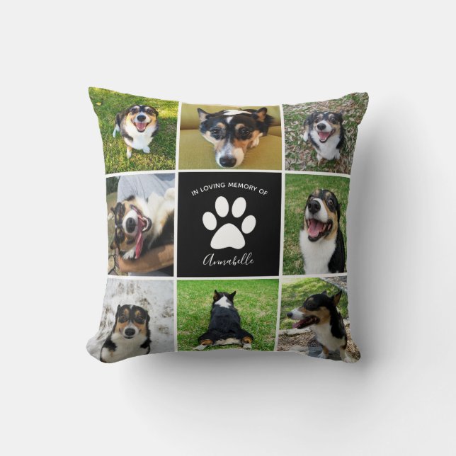 Pet Memorial Custom Dog Foto Collage Paw Print Kissen (Vorderseite)