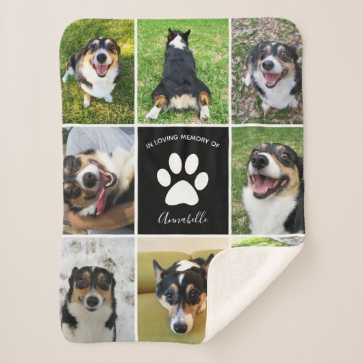 Pet Memorial Custom Dog Foto Collage Paw Print Sherpadecke (Vorderseite)