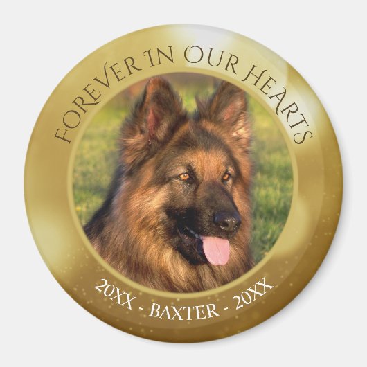 Pet Memorial FOREVER IN UNSEREM HERZEN Foto Gold Magnet (Vorne)