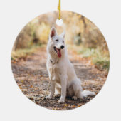 Pet Memorial Foto Personalisiert Feriengrün Keramik Ornament (Hinten)