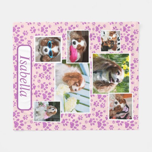 Pet Memorial Lila Glitzer Paw Prints Fleecedecke (Vorderseite (Horizontal))