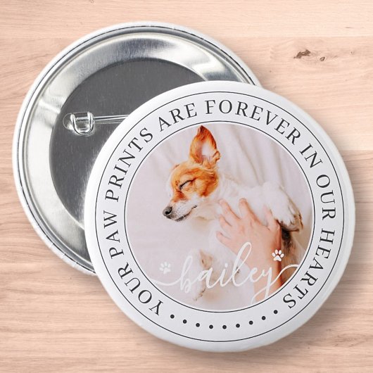 Pet Memorial Paw Prints Hearts Elegantes Chic Foto Button
