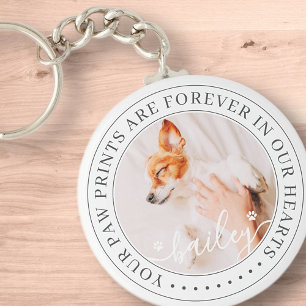 Pet Memorial Paw Prints Hearts Elegantes Chic Foto Schlüsselanhänger