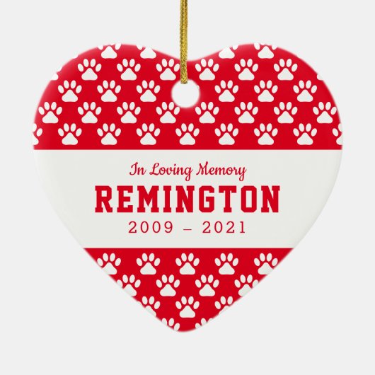 Pet Memorial Paws Bright Red Full Foto Keramik Ornament (Hinten)