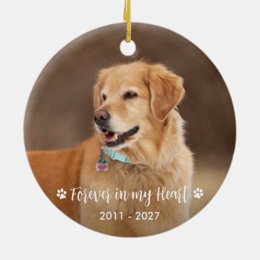 Pet Memorial Personalisiert 2 Foto Paw Prints Keramik Ornament (Hinten)