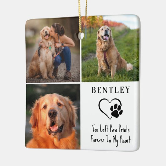 Pet Memorial Personalisiert 3 Fotos Paw Prints Keramikornament (Links)