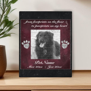 PET Memorial Red Black Marble Effect Silver Paws Fotoplatte