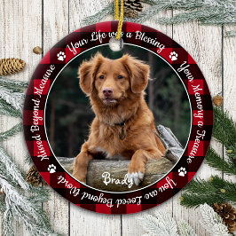 Pet Memorial Red Buffalo Kariert Keepake Dog Foto Keramik Ornament