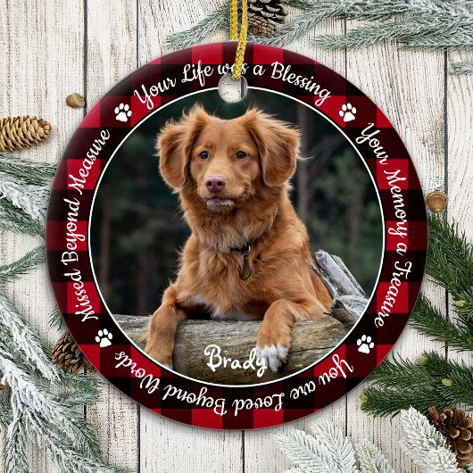 Pet Memorial Red Buffalo Kariert Keepake Dog Foto Keramik Ornament