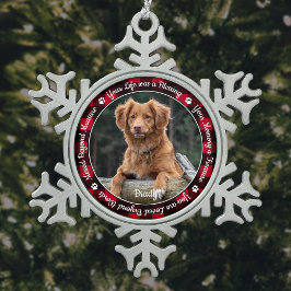 Pet Memorial Red Buffalo Kariert Keepake Dog Foto Schneeflocken Zinn-Ornament