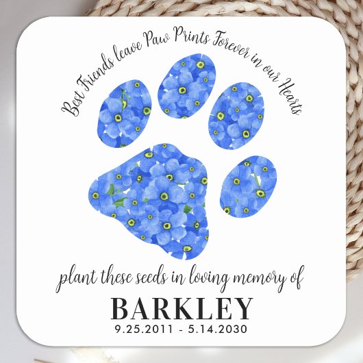 Pet Memorial Seed Packung Pad Print Vergessen Sie Quadratischer Aufkleber