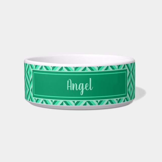 Pet Name Green Drei-Tone-Diamant-Muster Napf (Vorderseite)