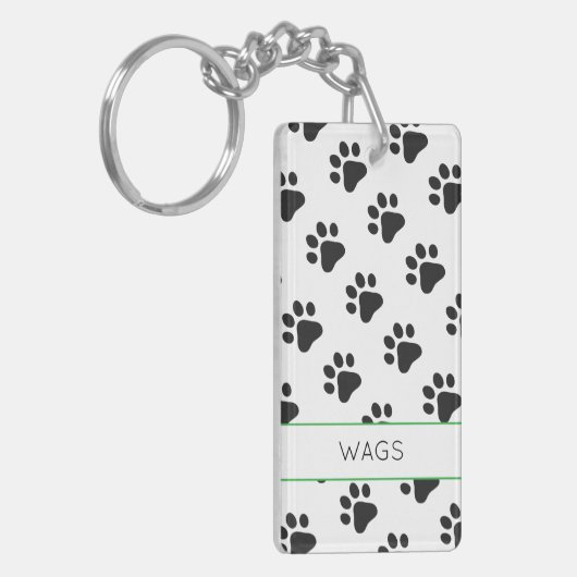 Pet NAME Paw druckt Schwarz-weiße Tiere Spaß Schlüsselanhänger (Vorderseite links)