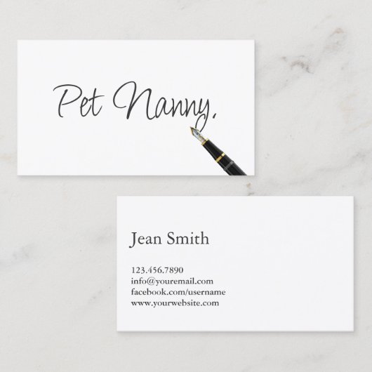 Pet Nanny Elegant Handwriting Script Visitenkarte (Vorne/Hinten)