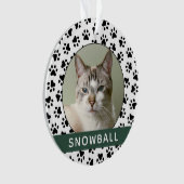 Pet Paw druckt grünes Personalisiertes Cat Name Fo Ornament (Vorderseite)