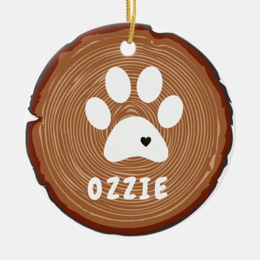 Pet Paw Heart Wood Graphic Keramik Ornament (Vorne)