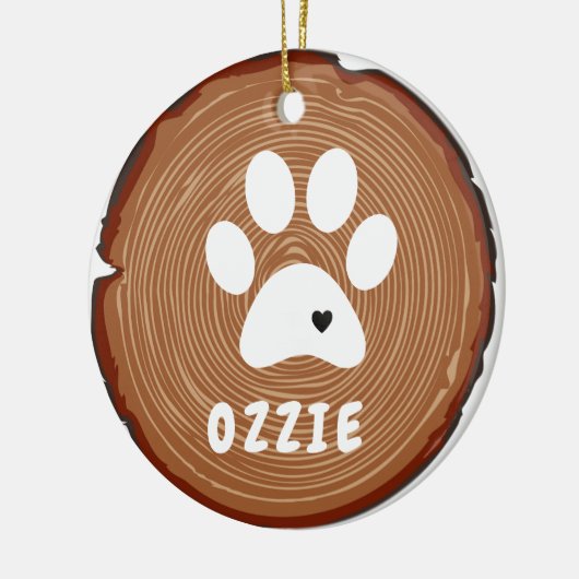 Pet Paw Heart Wood Graphic Keramik Ornament (Links)
