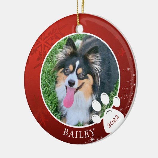 Pet Paw Print Christmas Red Snowflake Stars Foto Keramik Ornament (Links)
