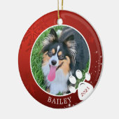 Pet Paw Print Christmas Red Snowflake Stars Foto Keramik Ornament (Links)
