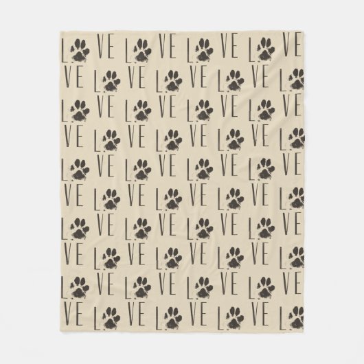 Pet Paw Print Liebe Typografie Muster Fleecedecke (Vorderseite)