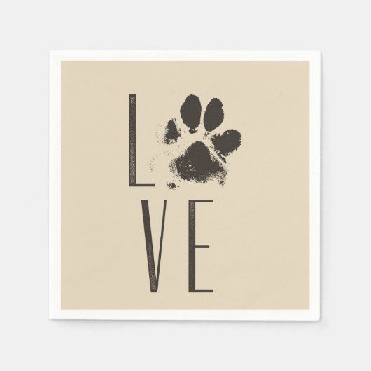 Pet Paw Print Liebe Typografie Serviette (Vorderseite)