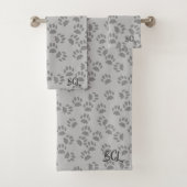 Pet Paw Print Muster Monogram Grau Bath Handtuch S Badhandtuch Set (Insitu)