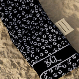 Pet Paw Print Pattern Cat Lover Black Beach Handtu Strandtuch