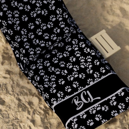 Pet Paw Print Pattern Cat Lover Black Beach Handtu Strandtuch