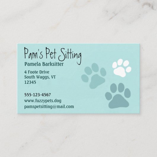 Pet Paw Prints Animal Lover Dog Tracks Light Aquam Visitenkarte (Vorderseite)