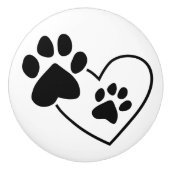 Pet Paw Prints auf Herz Keramikknauf (Vorderseite)