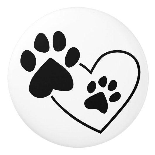 Pet Paw Prints auf Herz Keramikknauf (Vorderseite)