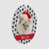 Pet Paw Prints Red Personalisiert Cat Name Foto Ornament (Vorderseite)