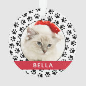 Pet Paw Prints Red Personalisiert Cat Name Foto Ornament (Rückseite)