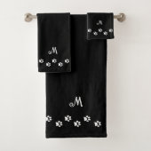 Pet Paws & Monogram on Black Badhandtuch Set (Insitu)