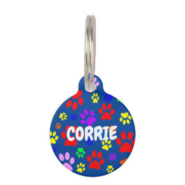 Pet Paws on Blue Round Pet ID Tag Haustiermarke