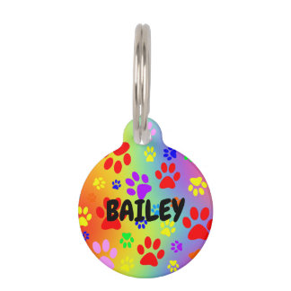 Pet Paws on Liquid Colors Round Pet ID Tag Haustiermarke